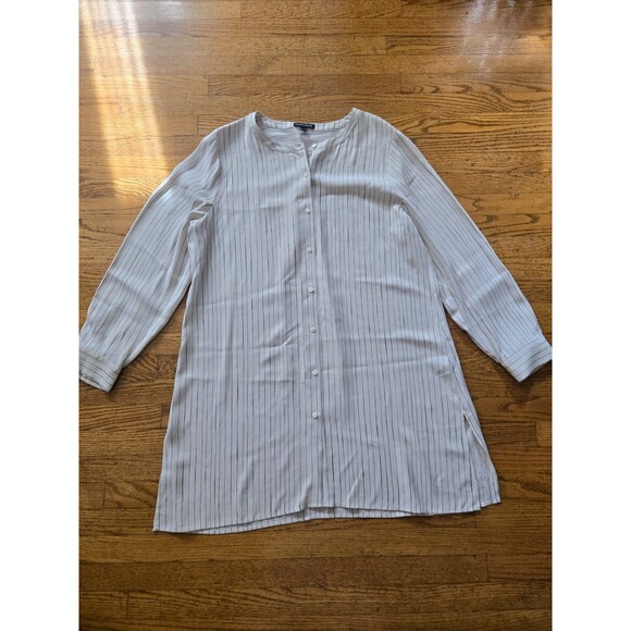 Eileen Fisher 100% Silk Button Up Shirt Dress Striped Size Large - Picture 1 of 7